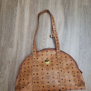 MCM Vintage Visetos Cognac Monogram Dome Tote Lrg
